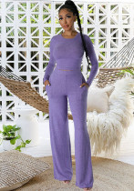 Sexy Fashionable Solid Color Round Neck Long Sleeve Two-Piece Pants Set Sexy Fashionable Solid Color Round Neck Long Sleeve Two-Piece Pants Set