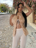 Winter Christmas Style Sexy Halter Neck Hollow Women's Furry Top