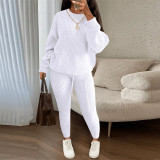 Fashion Casual Knitting Two Piece Pants Set Solid Long Sleeve Loose Sweater Trouser Suits Women's Clothing