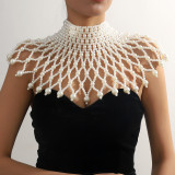 Women Hollow Pearl Shawl Fan Shape Clothes Body Chain Necklace