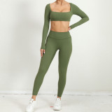 Winter Tight Fitting Square Neck Yoga Suit Outdoor Running Quick-Drying Sports Long Sleeve Fitness Two-Piece Pants Set