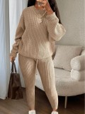 Fashion Casual Knitting Two Piece Pants Set Solid Long Sleeve Loose Sweater Trouser Suits Women's Clothing