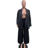 Women's Turndown Collar Jacket High Waist Loose Pants Suit