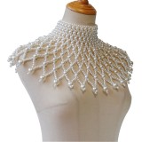 Women Hollow Pearl Shawl Fan Shape Clothes Body Chain Necklace