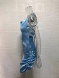 Women Sexy Strapless Pleated Backless Hollow Strap Dress