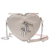 Women Style Heart Print Chain Pu Small Shoulder Bag Heart Print Bag