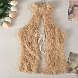 Winter Christmas Style Sexy Halter Neck Hollow Women's Furry Top