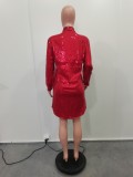 Women Solid Sequin Loose Shirt Dress