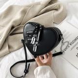 Women Style Heart Print Chain Pu Small Shoulder Bag Heart Print Bag
