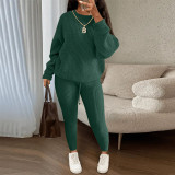 Fashion Casual Knitting Two Piece Pants Set Solid Long Sleeve Loose Sweater Trouser Suits Women's Clothing
