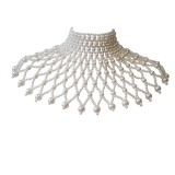 Women Hollow Pearl Shawl Fan Shape Clothes Body Chain Necklace