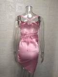 Women Sexy Strapless Pleated Backless Hollow Strap Dress