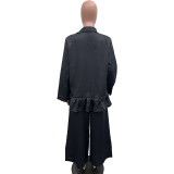 Women's Turndown Collar Jacket High Waist Loose Pants Suit