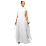 Fashion Women's Solid Color Chiffon Long Pleated Dress