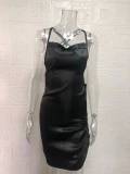 Women Sexy Strapless Pleated Backless Hollow Strap Dress