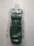 Women Sexy Strapless Pleated Backless Hollow Strap Dress
