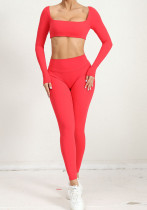 Winter Tight Fitting Square Neck Yoga Suit Outdoor Running Quick-Drying Sports Long Sleeve Fitness Two-Piece Pants Set