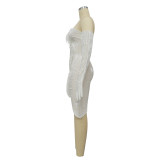 Women's Autumn Winter Feather Velvet Slim Bodycon Dress With Gloves