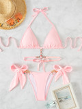 Women Crystal Diamond Lace-Up Backless Beach Bikini