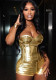 Women PU-leather metallic body shaping Strapless Top and Casual shorts two-piece set