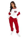 Women Heart Print Color Block Top and Casual Pants Set