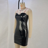 Women PU-leather sexy Strapless off-shoulder Bodycon Dress