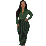 Women Autumn and Winter Top and Lace-Up Tassel Skirt Two-piece Set