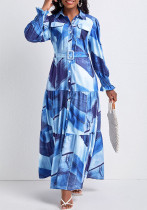 Women Elegant Turndown Collar Maxi Dress Women Elegant Turndown Collar Maxi Dress
