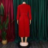 Women's Fashion Chic Elegant Pleated Elegant Solid Color Plus Size Dress