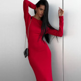 Women Solid Long Sleeve Bodycon Slit Dress