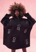 Women Hooded Long Sleeve Fleece Loose Casual Beaded Dress Women Hooded Long Sleeve Fleece Loose Casual Beaded Dress