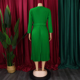 Women's Fashion Chic Elegant Pleated Elegant Solid Color Plus Size Dress
