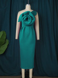 One Shoulder Flower High Waist Formal Party Dress