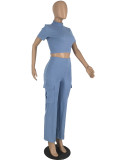 Women Casual Top and Pocket Pant Two-piece Set
