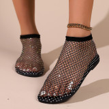 Women round toe sandals hollow diamond short boots flats