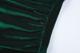 Women's Winter Fashion Solid Color Slim Pleated Round Neck Long Sleeve Dress