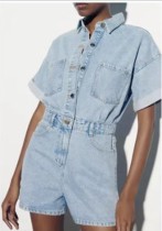 Summer Career Versatile Women's Denim Short Jumpsuit