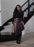 Women Autumn and Winter High Waisted Irregular PU-leather Skirt