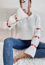 Spring And Autumn Pullover Loose Heart Print Jacquard Sweater