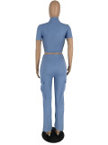Women Casual Top and Pocket Pant Two-piece Set