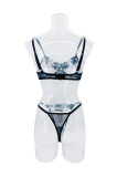 Flower Mesh Embroidery See-Through Sexy Lingerie Set