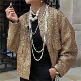 Autumn And Winter Women's Pocket Embroidered Sequined Jacket