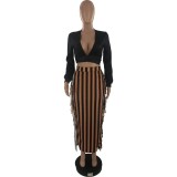 Women Autumn and Winter Top and Lace-Up Tassel Skirt Two-piece Set
