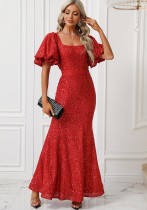 Women's Sequin Square Neck Slim Formal Party Evening Dress Women's Sequin Square Neck Slim Formal Party Evening Dress