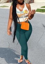 Women's Sexy Fashion Printed Vest Solid Pants Two Piece Set Women's Sexy Fashion Printed Vest Solid Pants Two Piece Set