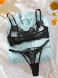 Flower Mesh Embroidery See-Through Sexy Lingerie Set