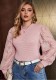 Plus Size Women's Color Block Puff Sleeve Waffleknitting Top