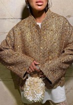 Autumn And Winter Women's Pocket Embroidered Sequined Jacket Autumn And Winter Women's Pocket Embroidered Sequined Jacket