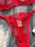 Flower Mesh Embroidery See-Through Sexy Lingerie Set