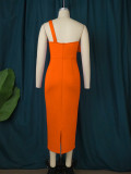 One Shoulder Flower High Waist Formal Party Dress